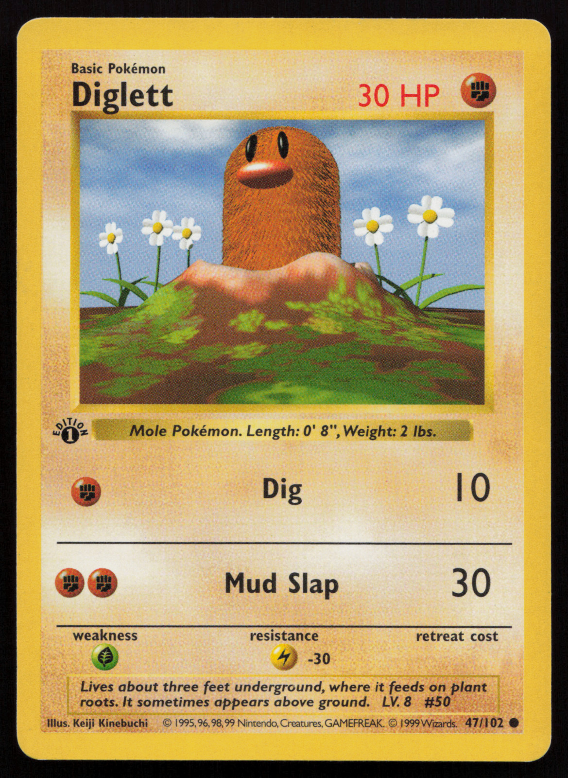 Diglett 47/102 1st Edition Shadowless Base Set Pokemon Card Game 1999 WOTC MP