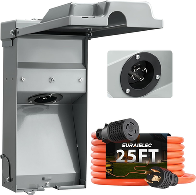 #ad 30 Amp Power Inlet Box and 25FT Generator Cord 125 250V 7500W Generator to Hous $173.23