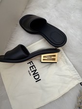 New Fendi Black Leather Baguette Heel Slide S...