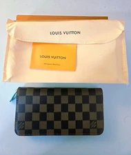 Authentic LOUIS VUITTON Damier Ebene Canvas Zippy Zip Around Long Wallet W Box