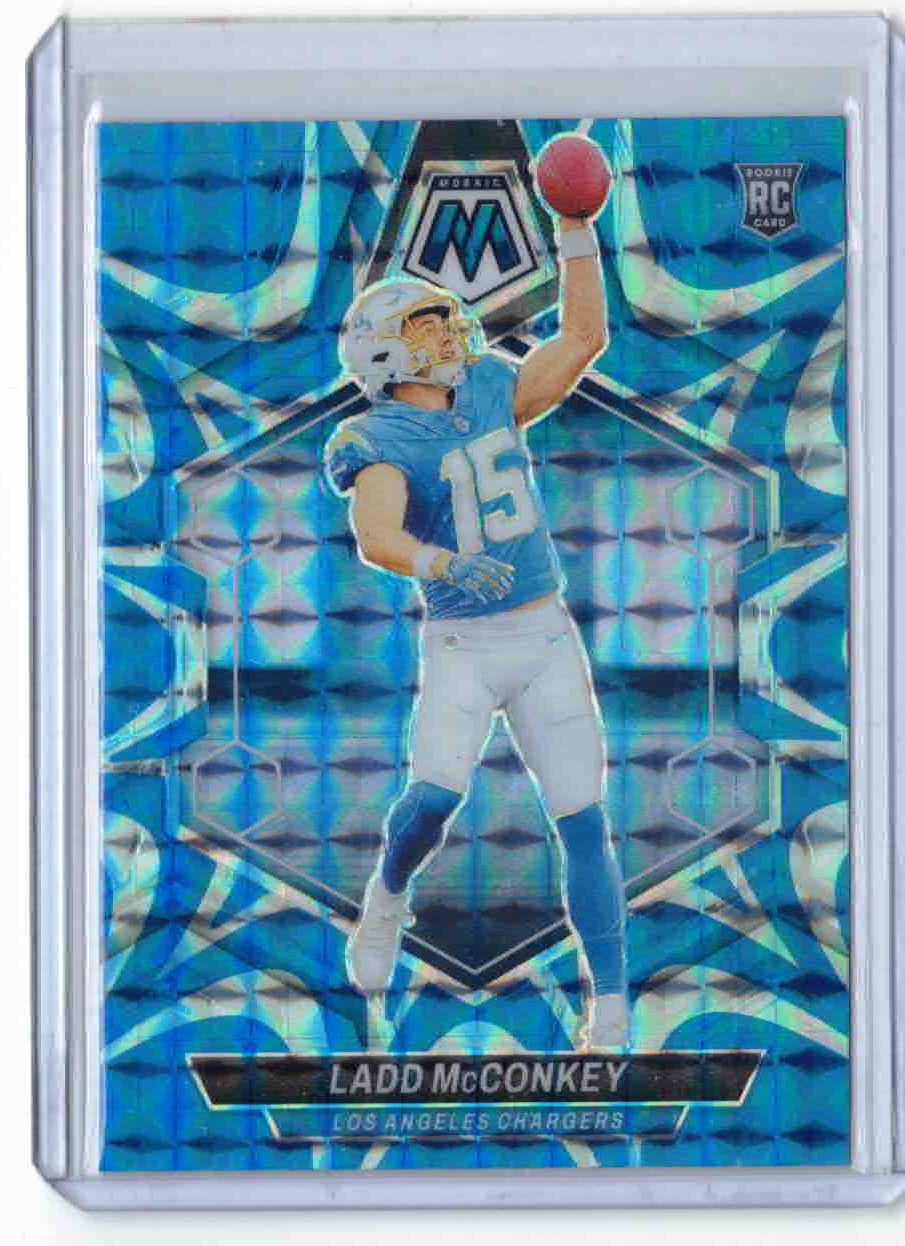 2024 Panini Mosaic - Rookies Ladd McConkey #334 Reactive Blue Mosaic Prizm (RC)