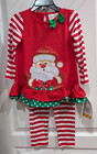 Rare Editions girls 2T 3T 4T Santa Christmas Holiday outfit striped legging set