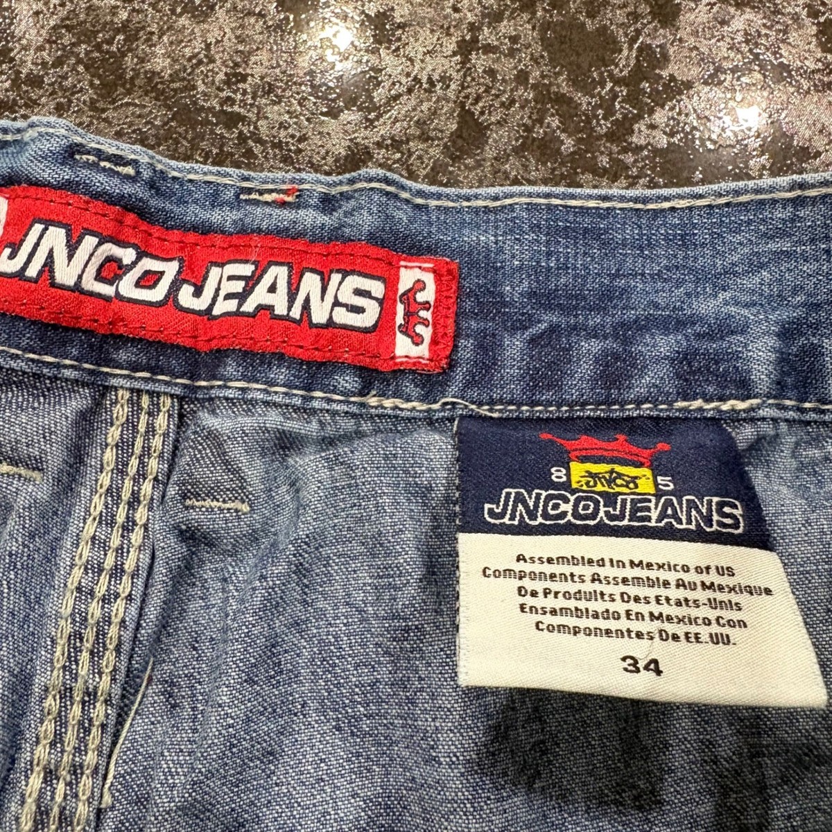 Vintage JNCO Jeans Men 34 Baggy Denim Shorts Light Wash Crown Logo