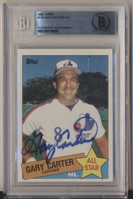 Gary Carter signed 1985 Topps all star #719 Beckett authentic Expos HOF