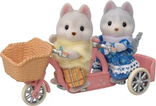 Husky Brother & Sister'S Tandem Cycling Set, Dollhouse Playset with Figures and 