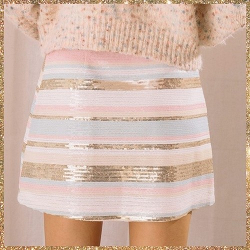 STORIA Sizes S - L Quality Sexy Pastel Color Sequin Mini Skirt Lining, Side Zip - Picture 14 of 14