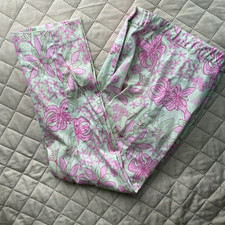 Lilly Pulitzer Women's Green  Pink Floral Print Skinny Capris Pants Sz 4 NWT