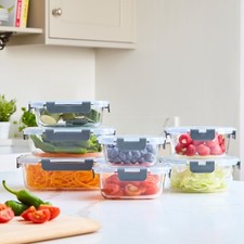 Neo Glass Food Storage Containers Set Snap Lock Lids Meal Prep 7 10 12 15 PC