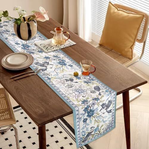 Spring Birds Flowers Table Runner 13x72 Inch,Seasonal Holiday Kitchen Dining Tab - Picture 4 of 7