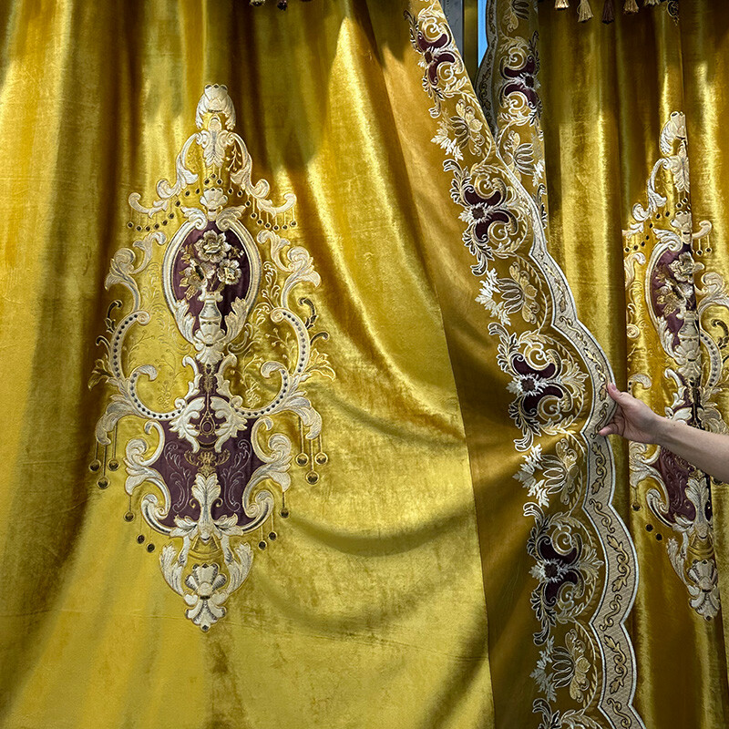 custom luxury embroidery gold velvet cloth blackout curtain valance ...
