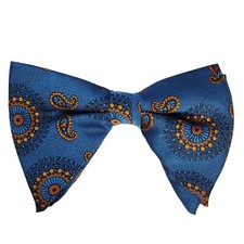 Bowtie Vintage Jumbo Butterfly Blue with Paisley Design Pretied Clip