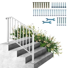 VEVOR Wrought Iron Handrail Adjustable For 4-5 Steps Outdoor Stair Railing White