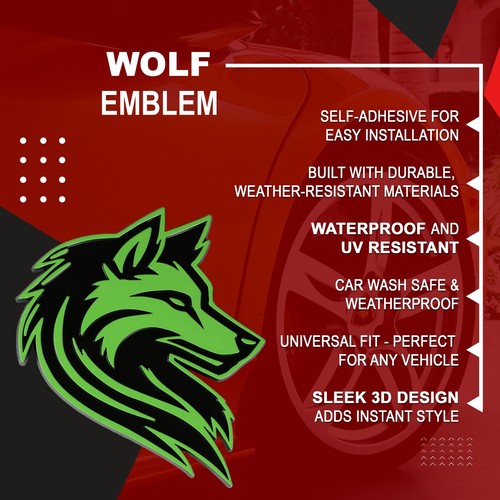 Wolf Husky Emblem Custom Badge 3D Decal Sticker Fender Car Truck SUV Auto Green - Picture 3 of 7
