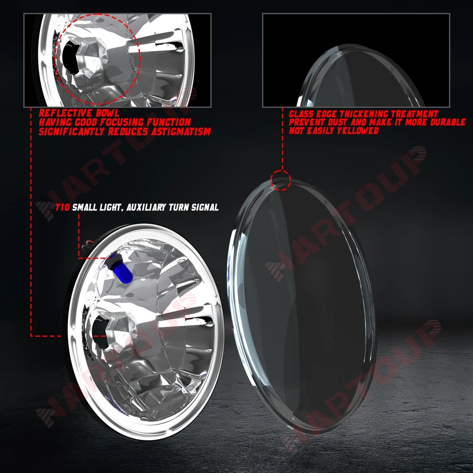 Pair For Ford F100 F250 F350 Pickup 1953-1977 7''Inch LED Headlights HI/LO DRL Foto 3 de 4