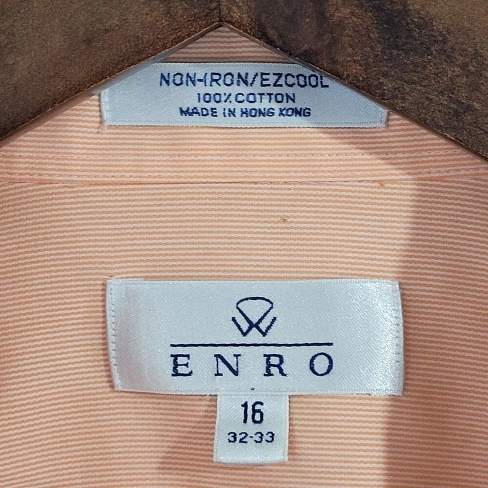Camisa de vestir Enro para hombre melocotón manga larga talla 16 100 % algodón JCT Foto 4 de 4