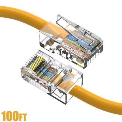 100FT Cat5E RJ45 Ethernet LAN Network UTP Cable Non Boot Copper 24AWG Yellow