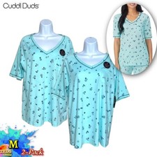NWT 2-Pack Cuddl Duds M Elbow-Sleeve Pajama Top Only CD8912811 Mint Print