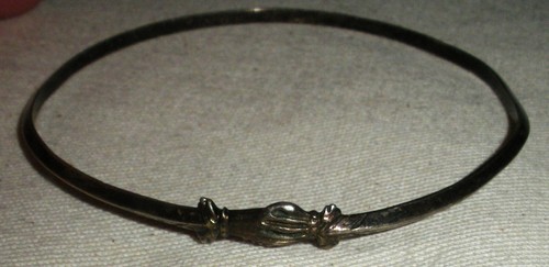 ANTIQUE VICTORIAN CLASPED HANDS FEDE GIMMEL SILVER BELT BANGLE BRACELET vafo - Picture 2 of 8