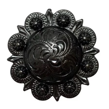 WESTERN SADDLE HORSE TACK BLACK ENGRAVED BERRY CONCHOS screw back Multi size
