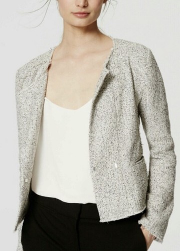 4 Sleeve Tweed Fringe Trim Jacket Sz 2P 