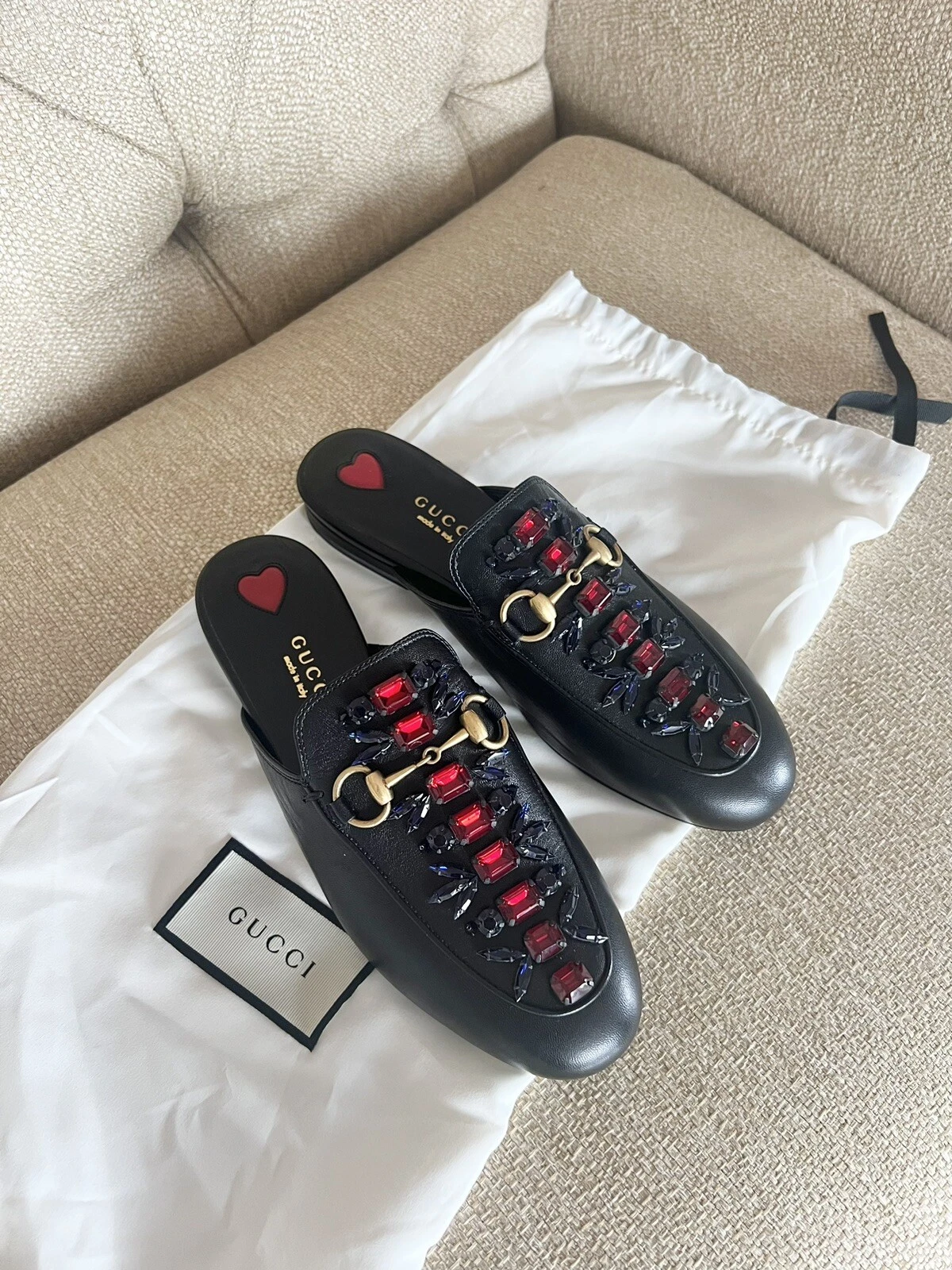 Chaussons plats authentiques neufs en cristal de veau Gucci Princetown 35 (adaptés aux États Unis 4,5 5)