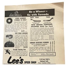 Lees Speed Shop Vintage Print Ad 50s Hot Rod Auto Parts Oakland CA Tornado