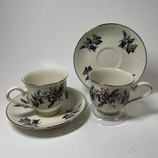 Lenox Winter Greetings Tea Cups & Saucers Catherine McClung 1995 Set/2 Vintage