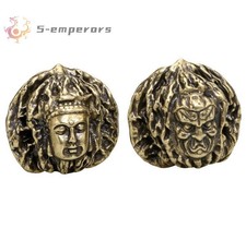 A Pair Brass Carved Massage Ball Buddha Demon Good Evil Zen Decor