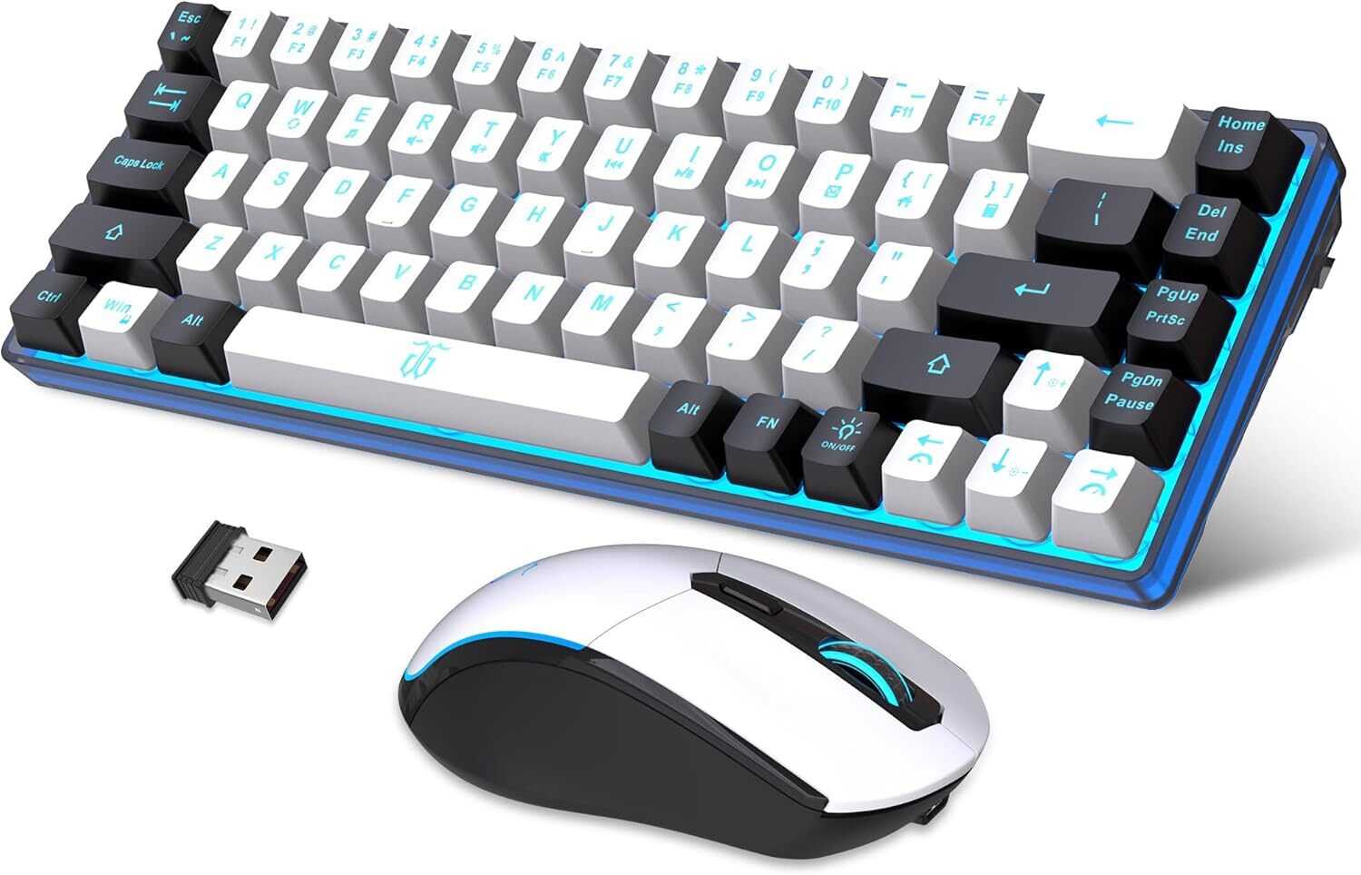 Ice Blue Backlit 60% Rechargeable Wireless Gaming Keyboard Mouse Combo
