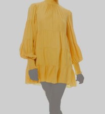 Alice + Olivia Women's Yellow Karena Smocked Long Sleeve Babydoll Dress Size 12