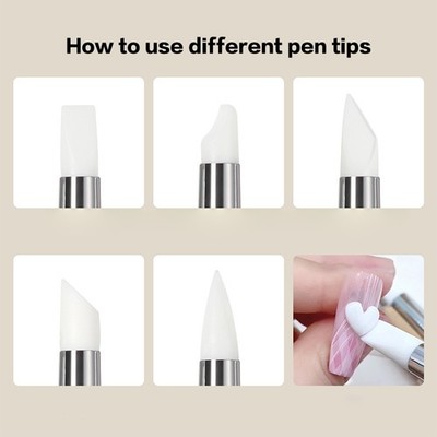 5Pcs/Set Silicone Nail Art Pen Brush UV Gel Polish Tip 3D Image DIY Design
