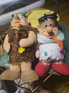 Vintage 1961 Knickerbocker Fred & Barney Flintstone Plush & Vinyl Dolls 17” 