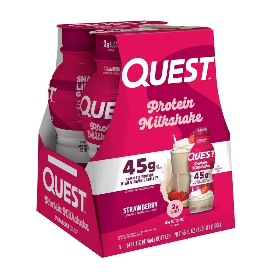 Quest Nutrition, 45g High Protein Strawberry Milkshake Ready to Drink, 4 Count - Image 2 of 4