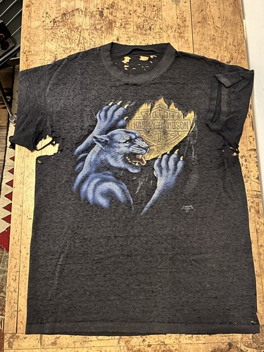 VINTAGE Harley Davidson 3D Emblem Shirt Black Panther TRASHED Worn HARD Patina by Harley-Davidson, $49.99 - Photo 3