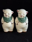 Vtg Pair Shawnee Pottery Smiley Pig Salt & Pepper Shakers Green Scarf 5” Tall A+