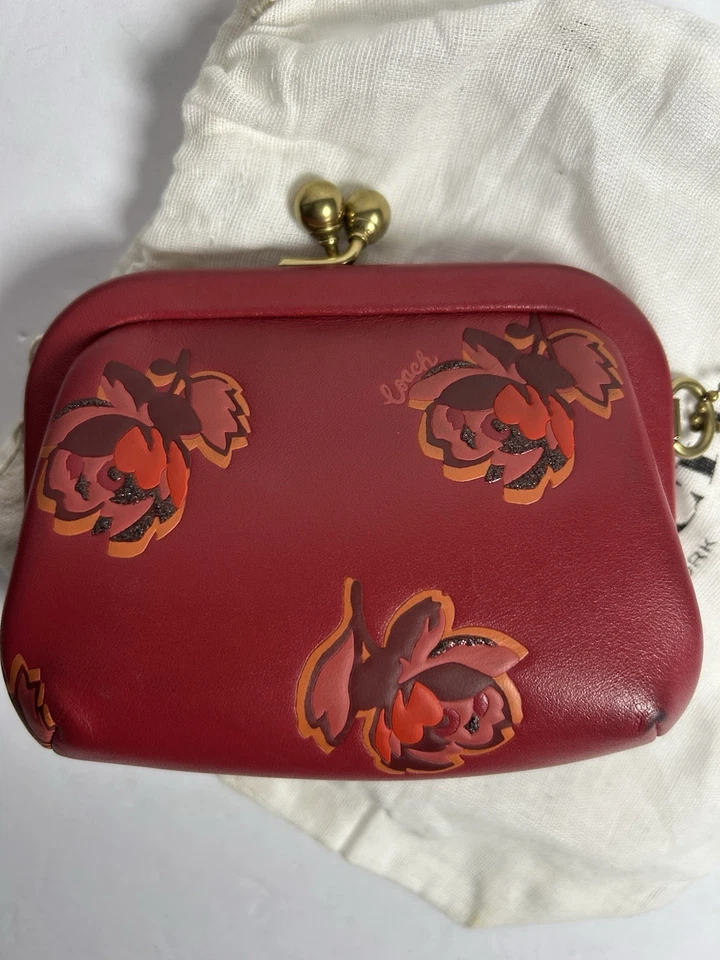 COACH 1941 Floral Red Apple Kisslock Pouch coin purse Wallet Glitter - Image 4 of 4