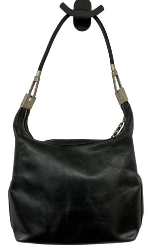 Gucci Black Leather Hobo Bag Metal Hardware Zip Closure - Medium Size