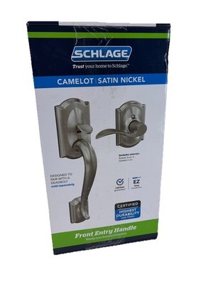 Schlage Camelot Front Entry Door Handle Set W Accent Lever in Satin Nickel