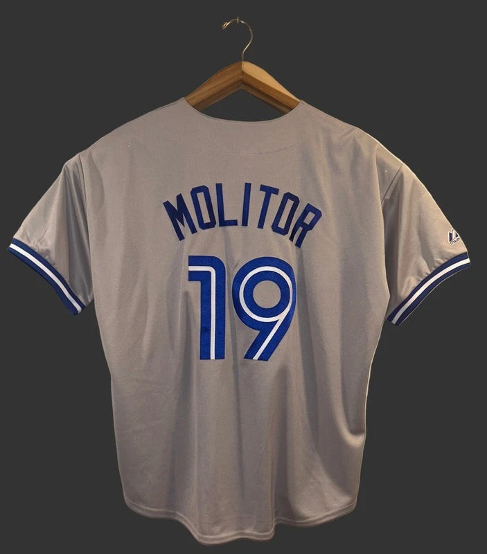 Camiseta deportiva Majestic Toronto Blue Jays Paul Molitor #19 gris carretera nueva sin etiquetas Foto 2 de 4