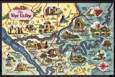 Moderne KARTE Postkarte: Das WYE VALLEY. Kostenloser Versand UK