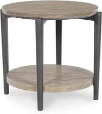Dyonton Industrial End Table with Lower Shelf, Light Brown & Gray