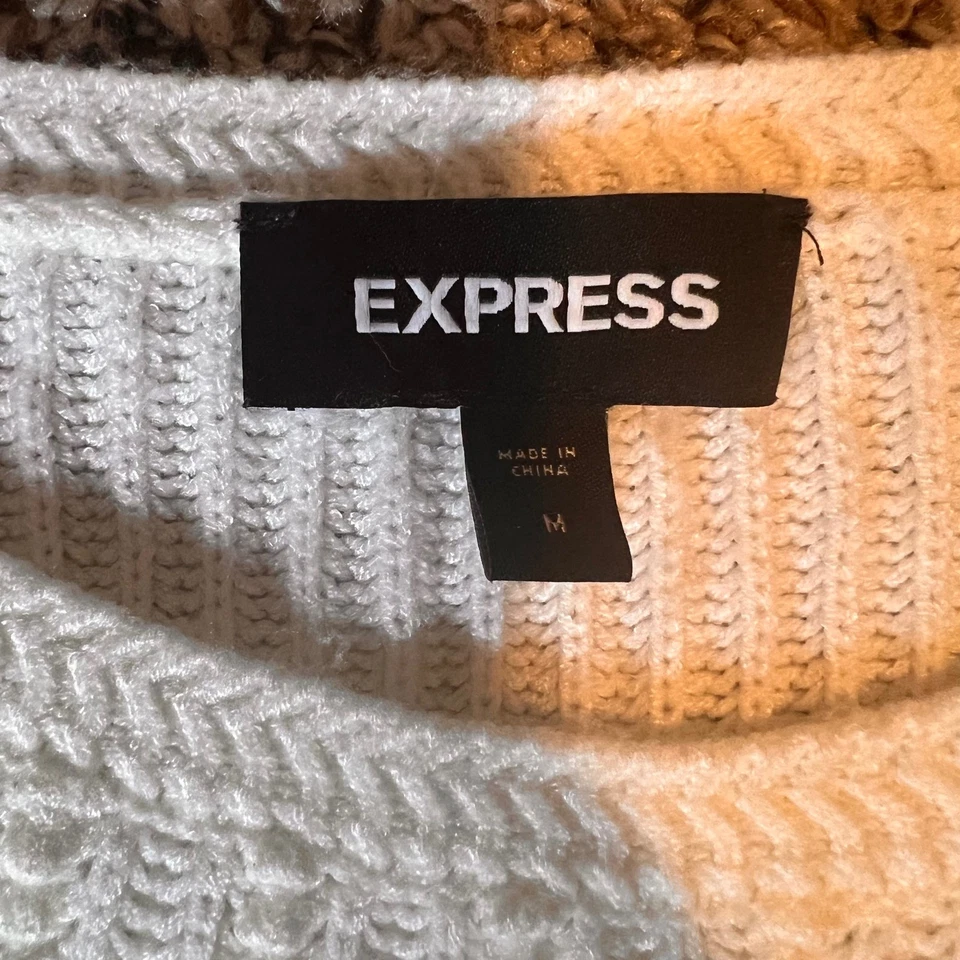 Suéter tejido texturizado manga abullonada blanco Express para mujer talla M Foto 3 de 4