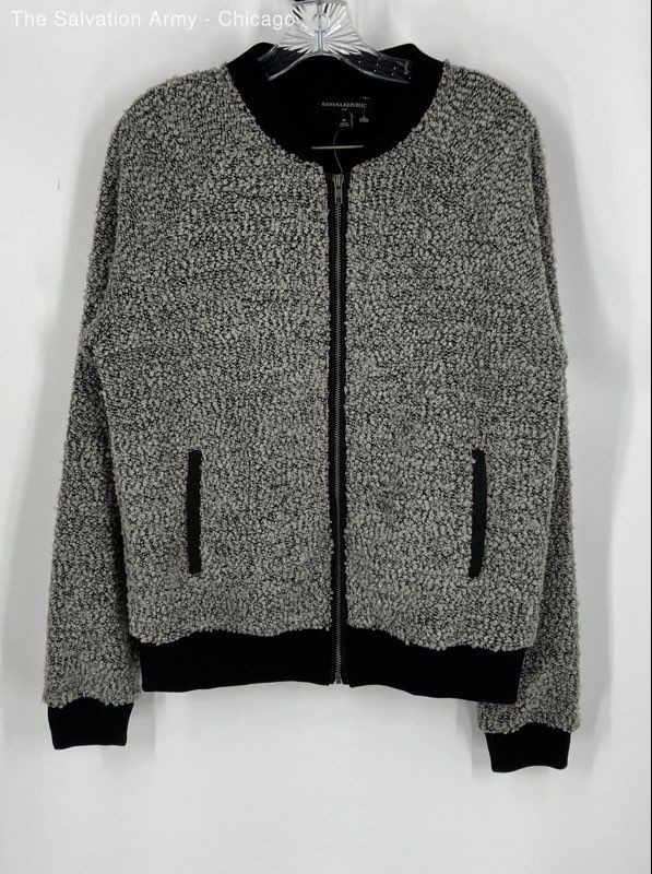 Banana Republic Womens Black Gray Long Sleeve Bomber Jacket Size Medium