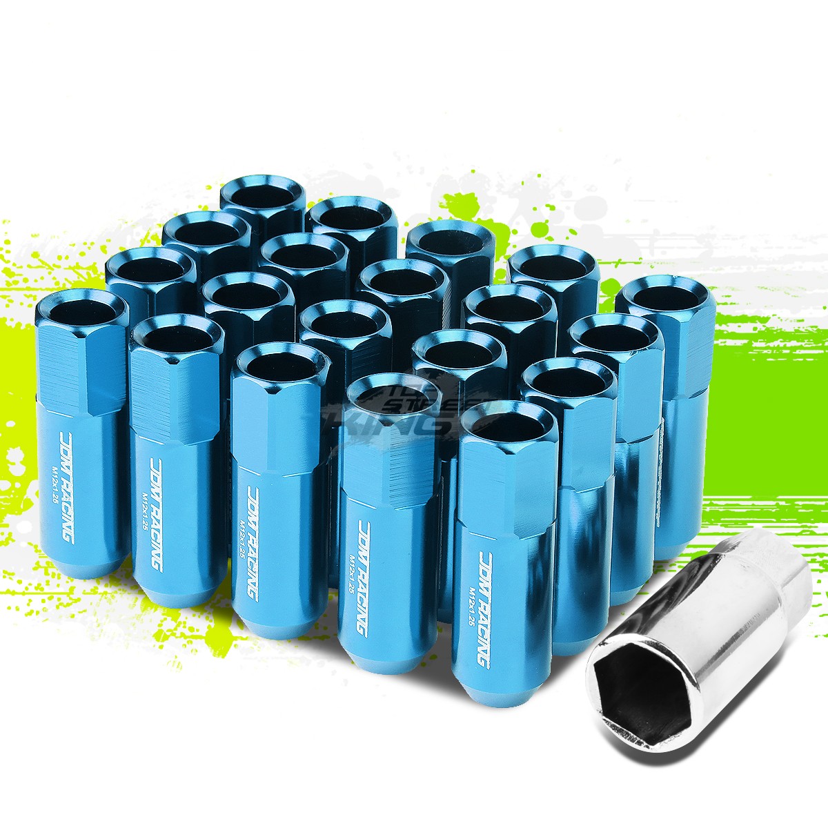 AREA/－氣合－ JDM HEXAGON SKY BLUE M12X1.25 25MM OD OPEN-END 60MM LUG NUTS 20PCS