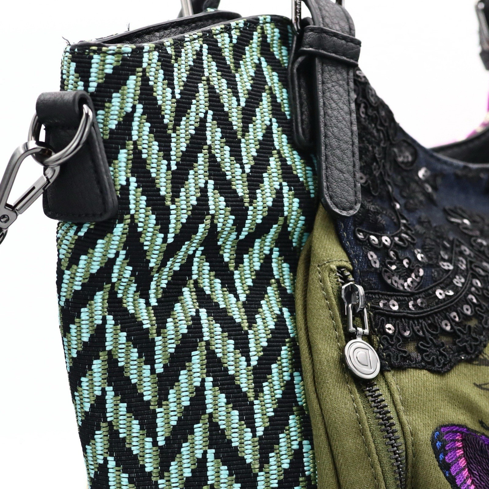 Desigual Large Patchwork Handbag Embroidered Text… - image 8