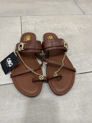 #ad #ad GBG Guess Women Sandals Size 9 Brown Gold Chain Logo Flat Thong Sandals NWT $20.00