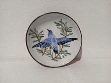 Small vintage chinese Kingfisher plate with brass to the back and brass hook to