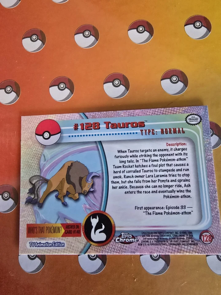 Pokemon 2000 Topps Chrome Tauros #128 TV Series Rare NM - Image 2 of 4