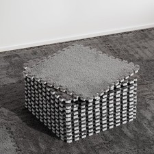 12 Pcs Plush Interlocking Carpet Tiles, Non-Toxic Shaggy Foam 12P, Gray