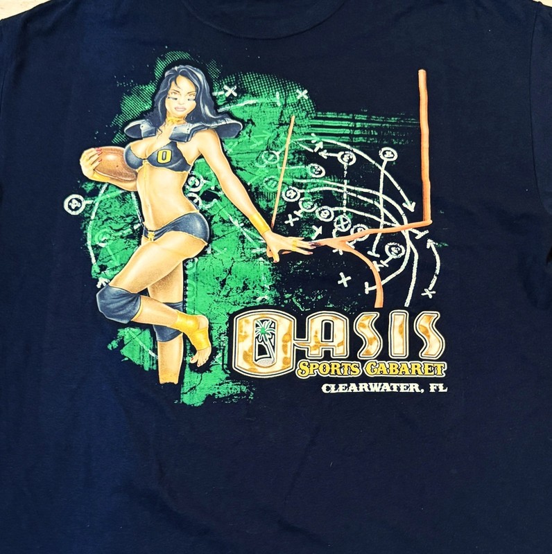 Vintage 90s Oasis Sports Cabarat Strip Club Shirt XL Go Hard or Go Home Rare Sex